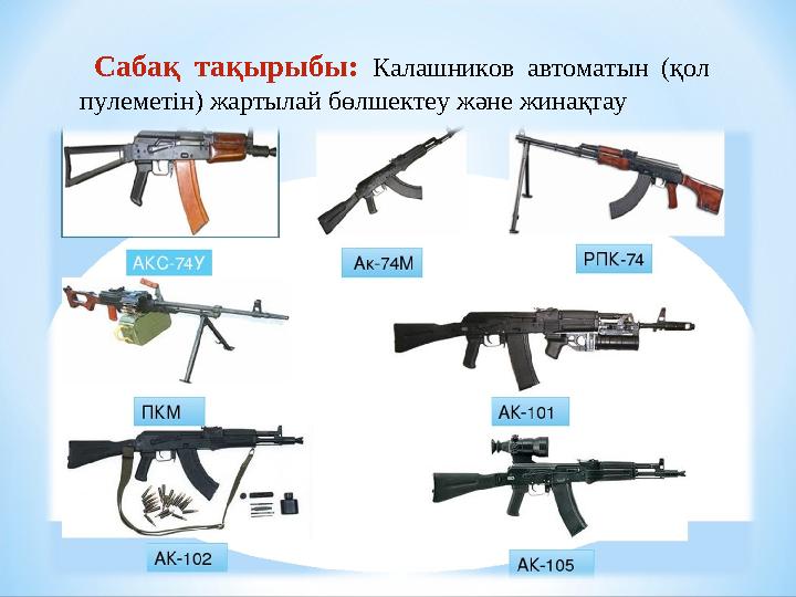 Сабақ тақырыбы: Калашников автоматын (қол пулеметін) жартылай бөлшектеу жəне жинақтау