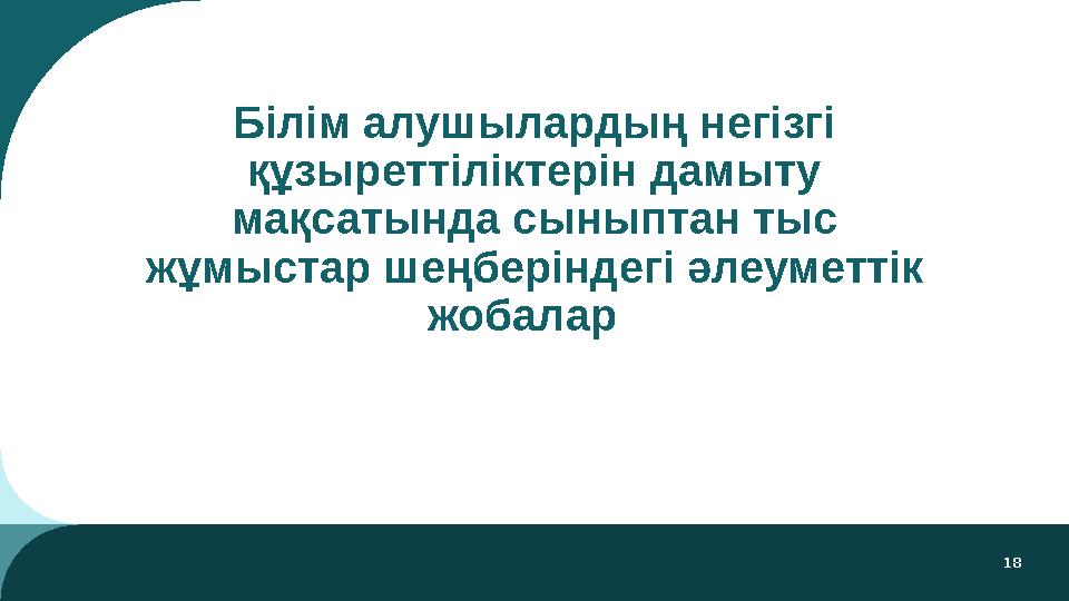 18 Білім алушылардың негізгі құзыреттіліктерін дамыту мақсатында сыныптан тыс жұмыстар шеңберіндегі әлеуметтік жобалар