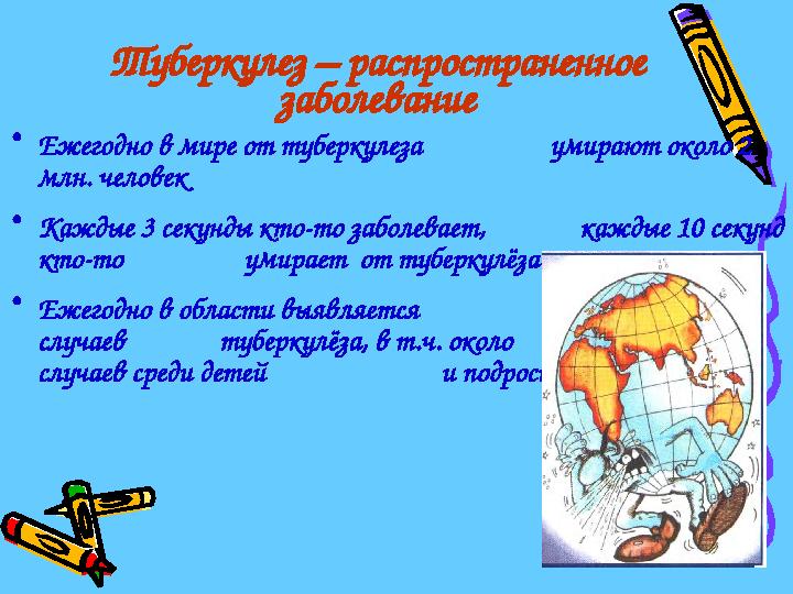 Туберкулез – распространенное заболевание •Ежегодно в мире от туберкулеза умирают около 2 млн. человек •К