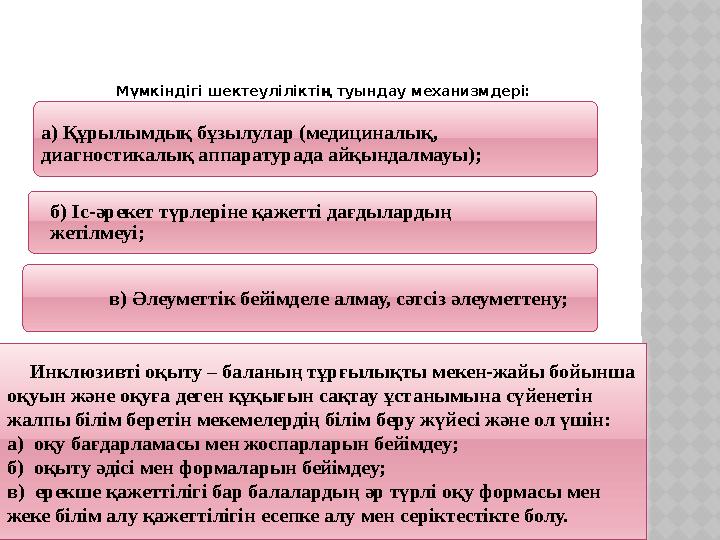 Мүмкіндігі шектеуліліктің туындау механизмдері: а) Құрылымдық бұзылулар (медициналық, диагностикалық аппаратурада айқындалма