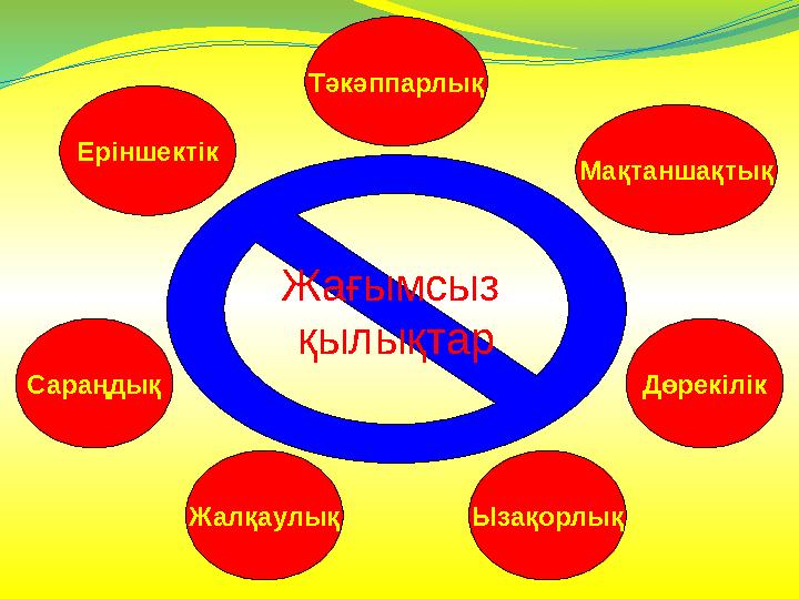 Жағымсыз қылықтар Сараңдық Ызақорлық Еріншектік Тәкәппарлық Мақтаншақтық Дөрекілік Жалқаулық