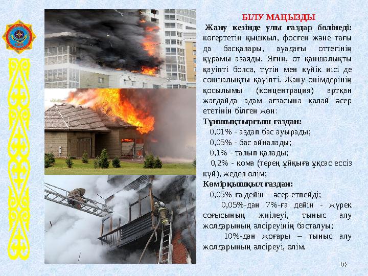 1010 БІЛУ МАҢЫЗДЫ Жану кезінде улы газдар бөлінеді: көгерте