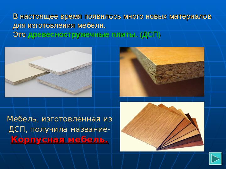 В настоящее время появилось много новых материалов В настоящее время появилось много новых материалов для изготовления мебели.д