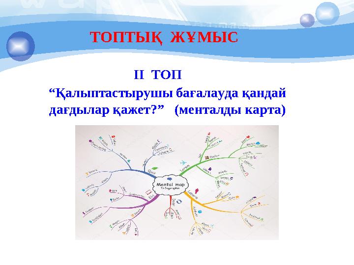 ТОПТЫҚ ЖҰМЫС ІІ ТОП “Қалыптастырушы бағалауда қандай дағдылар қажет?” (менталды карта)