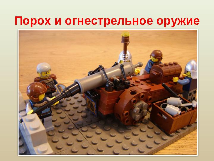 Порох и огнестрельное оружие Порох также китайское изобретение. В Европе порох появился в позднем средневековье. Постепенно ог