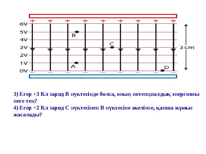 3) Егер +3 Кл заряд B нүктесінде болса, оның потенциалдық энергиясы неге тең? 4) Егер +2 Кл заряд С нүктесінен В нүктесіне әкел 3) Егер +3 Кл заряд B нүктесінде болса, оның потенциалдық энергиясы неге тең? 4) Егер +2 Кл заряд С нүктесінен В нүктесіне әкел