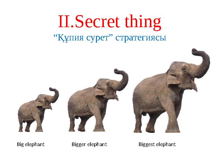 ІІ.Secret thing “Құпия сурет” стратегиясы Big elephant Bigger elephant Biggest elephant