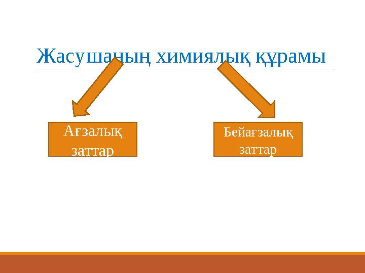 Жасушаның химиялық құрамы Ағзалық заттар Бейағзалық заттар