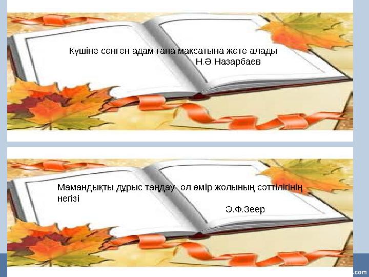 Күшіне сенген адам ғана мақсатына жете алады Н.Ә.Назарбаев Мамандықты дұрыс таң