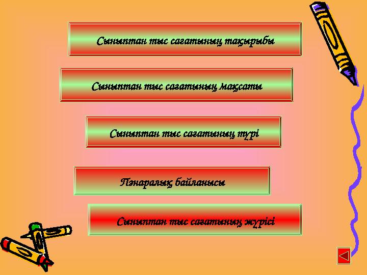 Сыныптан тыс сағатының тақырыбы Сыныптан тыс сағатының мақсаты Сыныптан тыс сағатының түрі Сыныптан тыс сағатының жүрісі Пәнарал