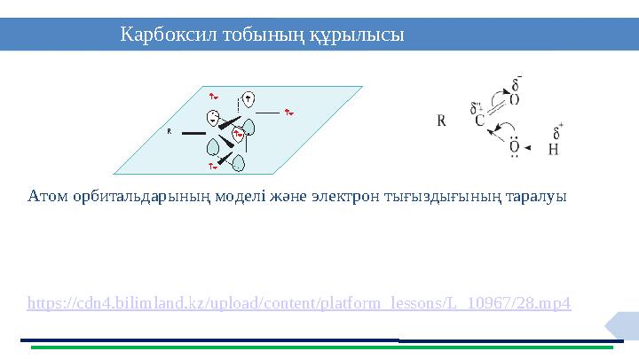 4 Карбоксил тобының құрылысы R Атом орбитальдарының моделі және электрон тығыздығының таралуы https://cdn4.bilimland.kz/upload/c