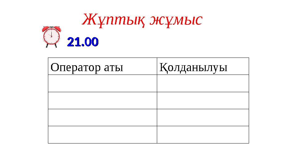 Жұптық жұмыс Оператор аты Қолданылуы 21.0021.00