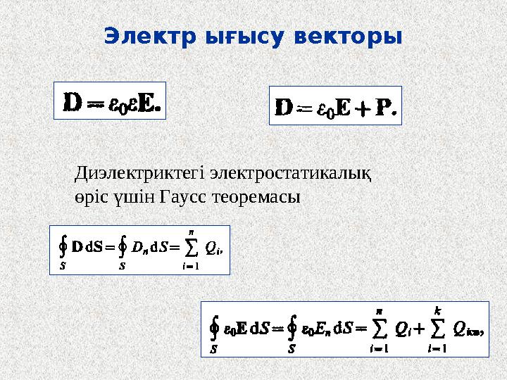 Электр ығысу векторы Диэлектриктегі электростатикалық өріс үшін Гаусс теоремасы