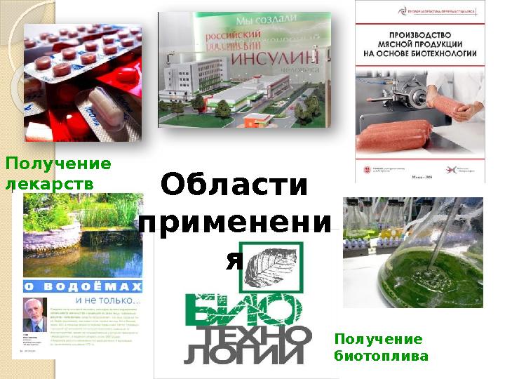 Области применени я Получение биотоплива Получение лекарств