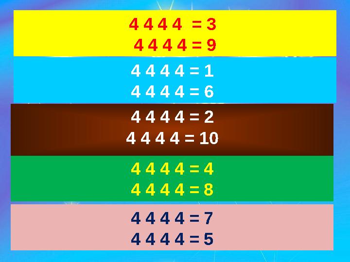 4 4 4 4 = 3 4 4 4 4 = 9 4 4 4 4 = 1 4 4 4 4 = 6 4 4 4 4 = 4 4 4 4 4 = 8 4 4 4 4 = 7 4 4 4 4 = 5 4 4 4 4 = 2 4 4 4 4 = 10