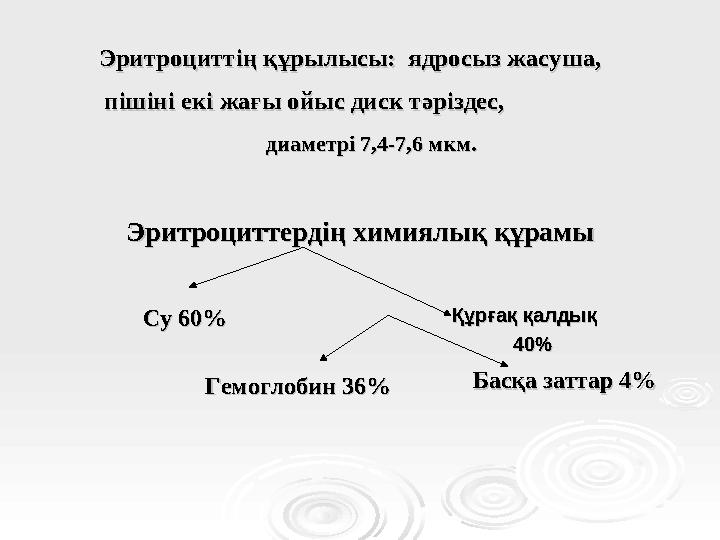 Эритроциттің құрылысы: ядросыз жасуша, Эритроциттің құрылысы: ядросыз жасуша, пішіні екі жағы ойыс дис