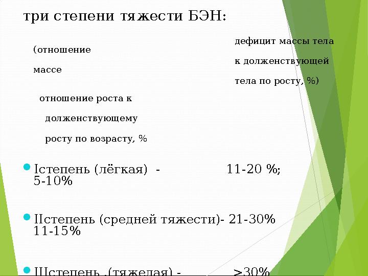 три степени тяжести БЭН: