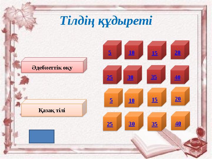 Тілдің құдыреті Әдебиеттік оқу Қазақ тілі 5 10 15 20 30 35 40 20 4025 30 35 5 10 15 25