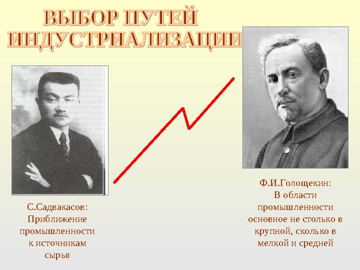 С.Садвакасов: Приближение промышленности к источникам сырья Ф.И.Голощекин: В области промышленности основное не столько в