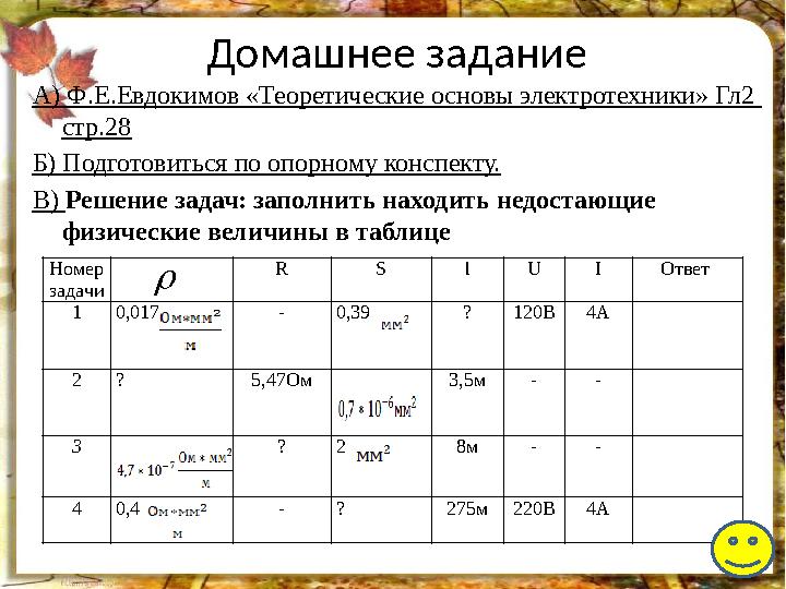 Домашнее задание А) Ф.Е.Евдокимов «Теоретические основы электротехники» Гл2 стр.28 Б) Подготовиться по опорному конспекту. В)