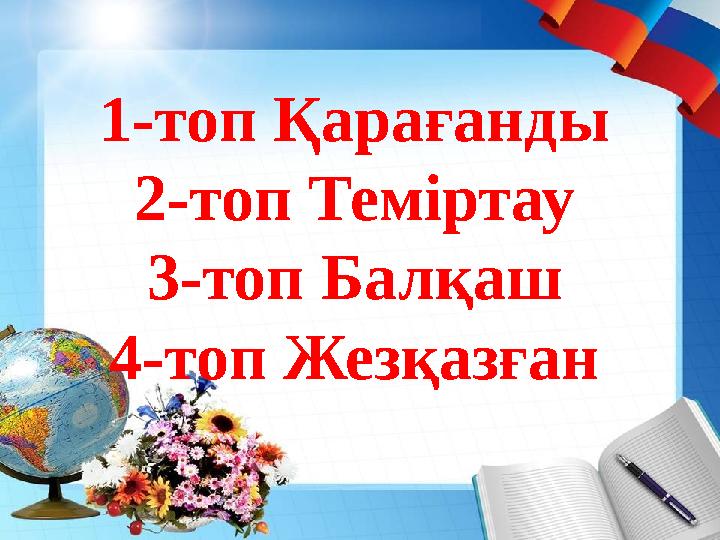 1-топ Қарағанды 2-топ Теміртау 3-топ Балқаш 4-топ Жезқазған
