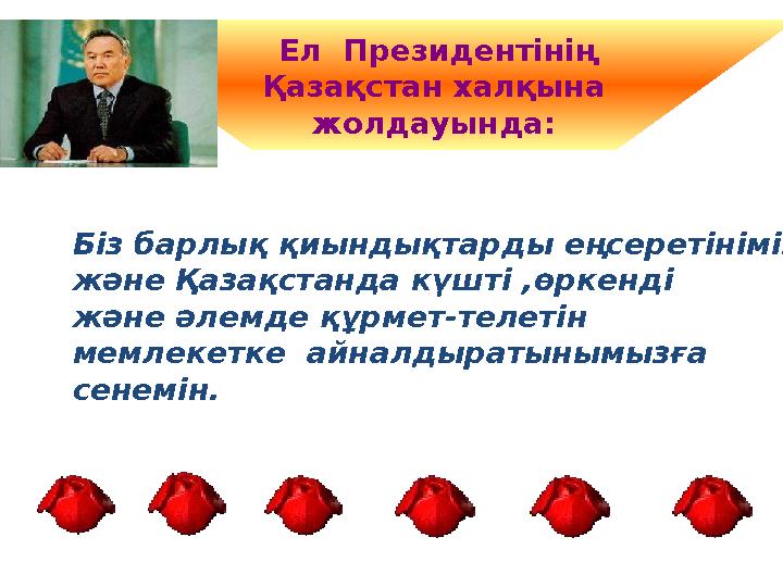 Ел Президентінің Қазақстан халқына жолдауында: Біз барлық қиындықтарды еңсеретінімізге және Қазақстанда күшті ,өркенді жән