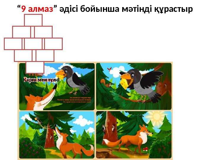 “9 алмаз” әдісі бойынша мәтінді құрастыр Қарға мен түлкі