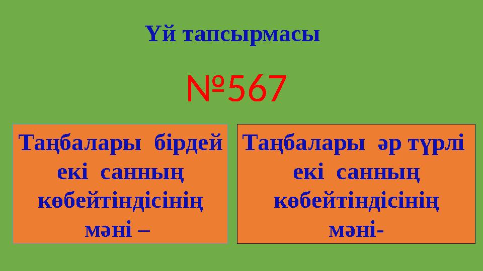 Таңбалары әр түрлі екі санның көбейтіндісінің мәні- Таңбалары бірдей екі санның көбейтіндісінің мәні – Үй тапсырмас