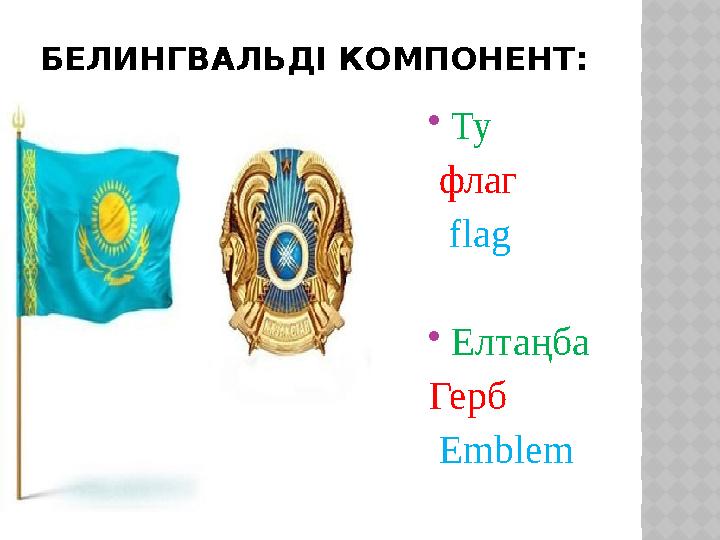 БЕЛИНГВАЛЬДІ КОМПОНЕНТ: Ту флаг flag Елтаңба Герб Emblem