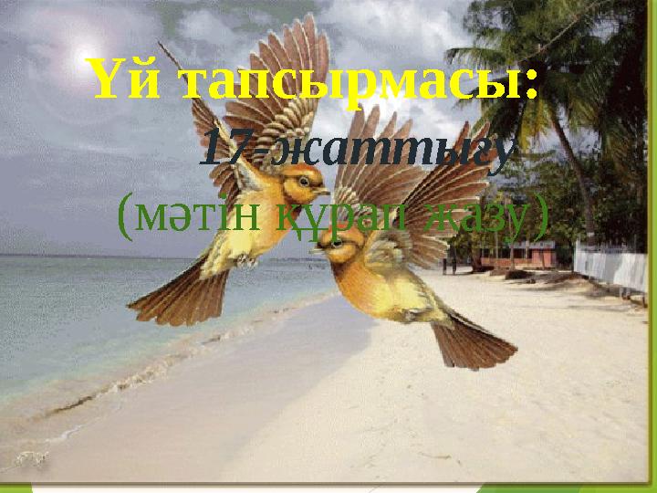 Үй тапсырмасы: 17-жаттығу (мәтін құрап жазу)