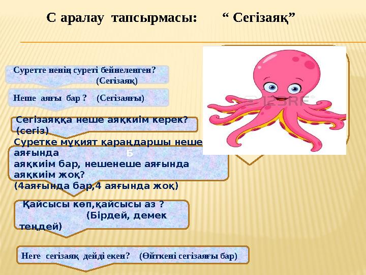 С аралау тапсырмасы: “ Сегізаяқ” -Суретте ненің суреті бейнеленген? (Сегізаяқ) Неге