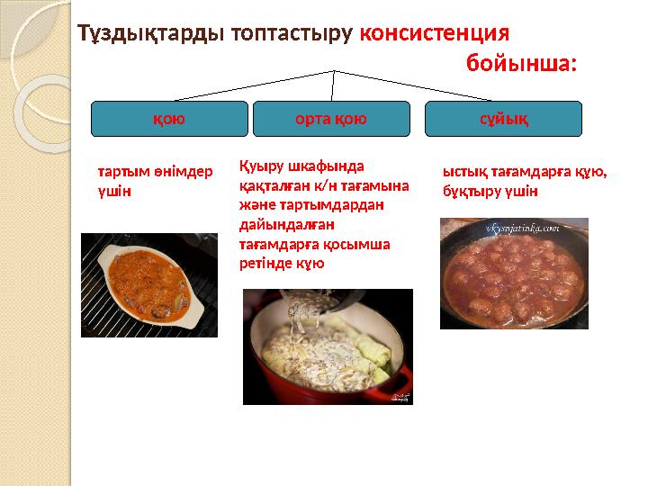 Тұздықтарды топтастыру консистенция бойынша: қою сұйықо