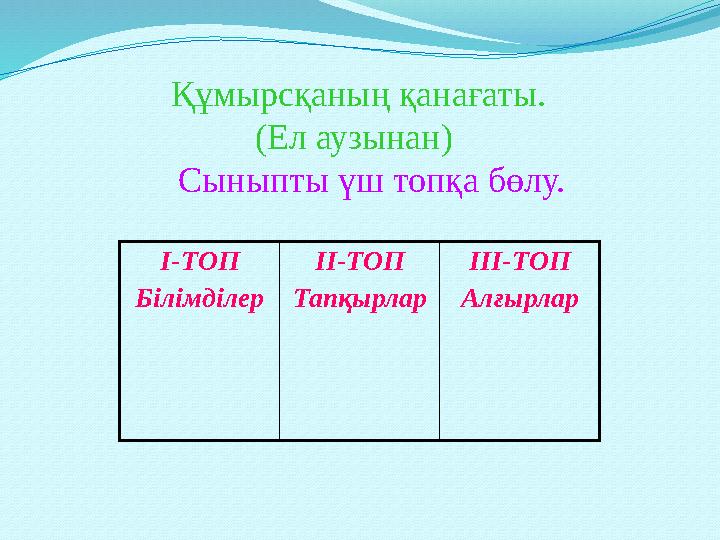 Сыныпты үш топқа бөлу. Құмырсқа