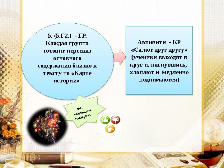 5. (5.Г2.) - ГР. Каждая группа готовит пересказ основного содержания близко к тексту по «Карте истории» Активити - КР