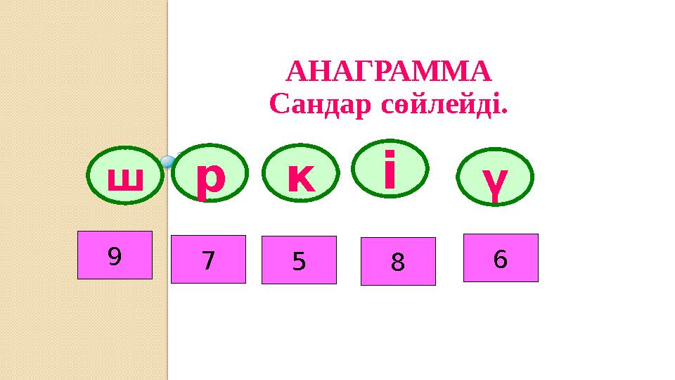 АНАГРАММА Сандар сөйлейді. шркіү 9 7 5 8 6
