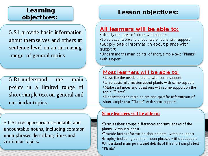 Learning objectives: 5.US1 use appropriate countable and uncountable nouns, including common noun phrases describin