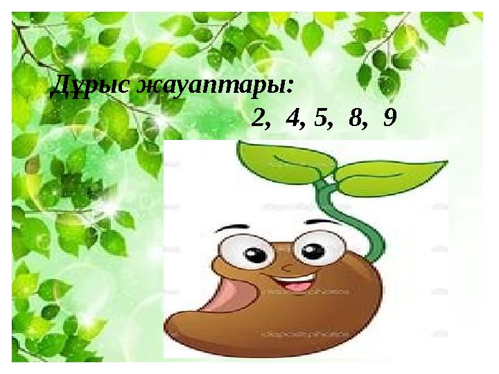 Дұрыс жауаптары: 2, 4, 5, 8, 9