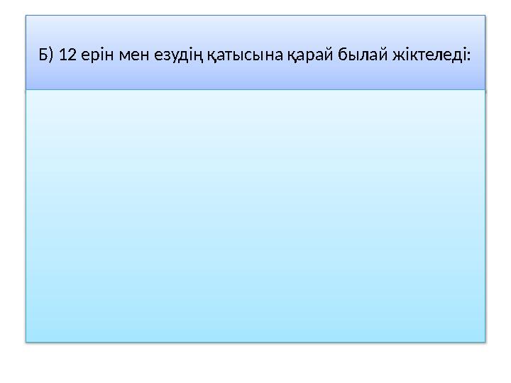 Б) 12 ерін мен езудің қатысына қарай былай жіктеледі: