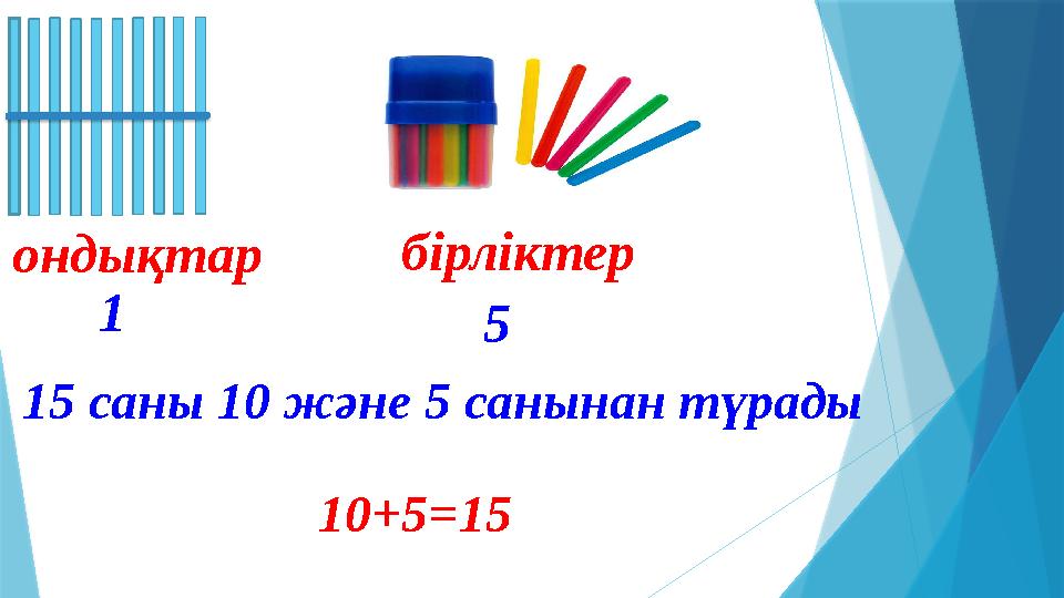 ондықтар бірліктер 1 5 15 саны 10 және 5 санынан түрады 10+5=15