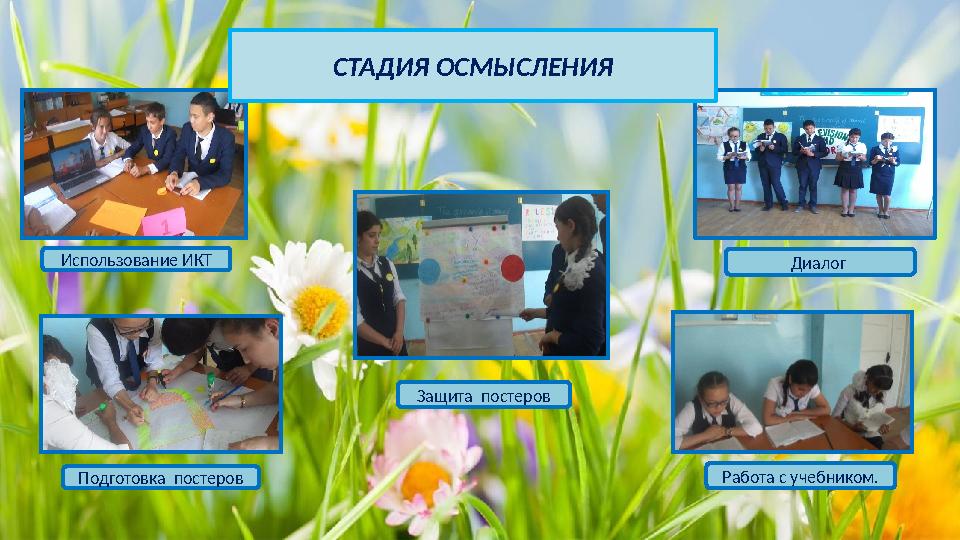 СТАДИЯ ОСМЫСЛЕНИЯ Использование ИКТ Подготовка постеров Защита постеров Работа с учебником. Диалог
