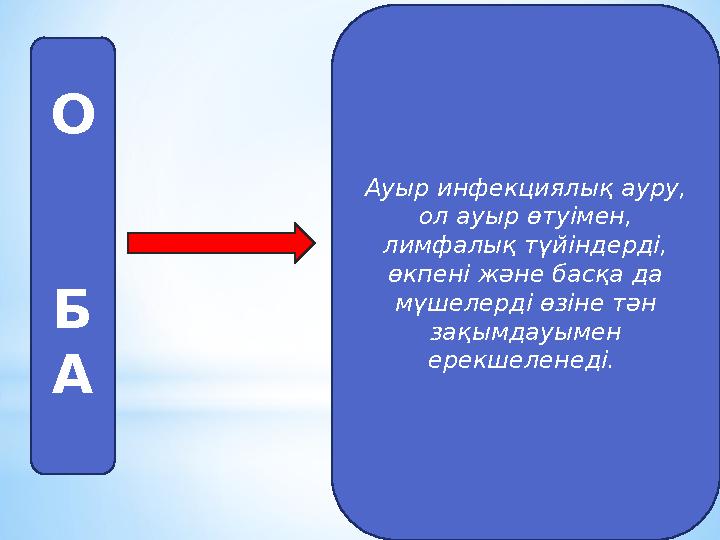 О Б А Ауыр инфекциялық ауру, ол ауыр өтуімен, лимфалық түйіндерді, өкпені және басқа да мүшелерді өзіне тән з