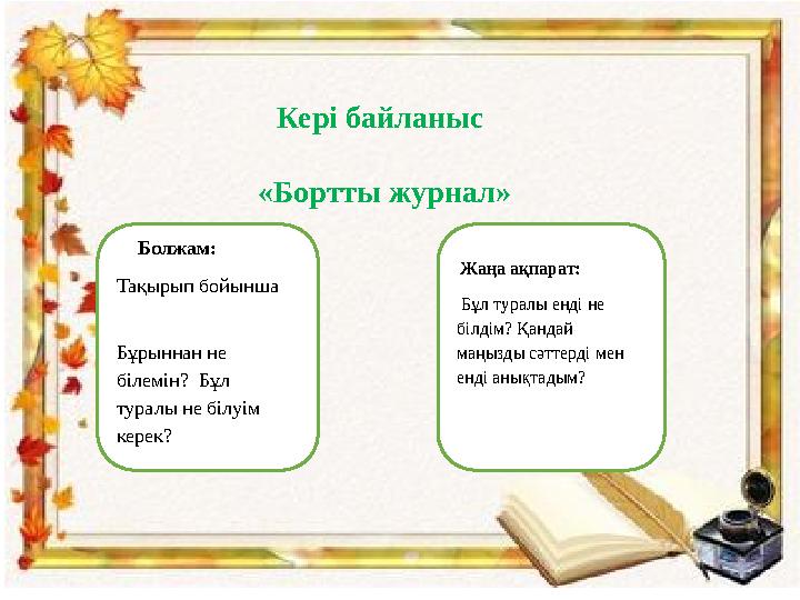 Болжам: Тақырып бойынша Бұрыннан не білемін? Бұл туралы не білуім керек?