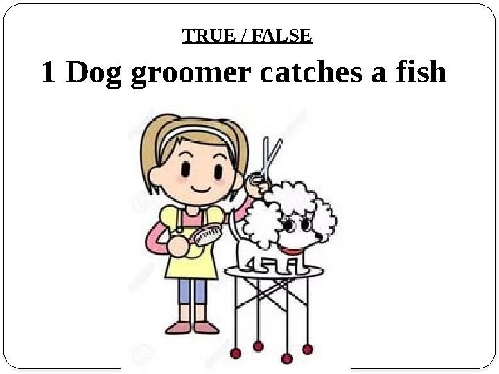 TRUE / FALSE 1 Dog groomer catches a fish