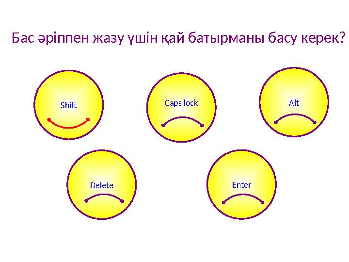 Бас әріппен жазу үшін қай батырманы басу керек? Caps lock Alt Delete Enter Shift