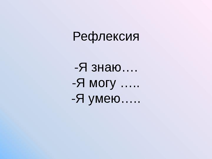 Рефлексия -Я знаю…. -Я могу ….. -Я умею…..