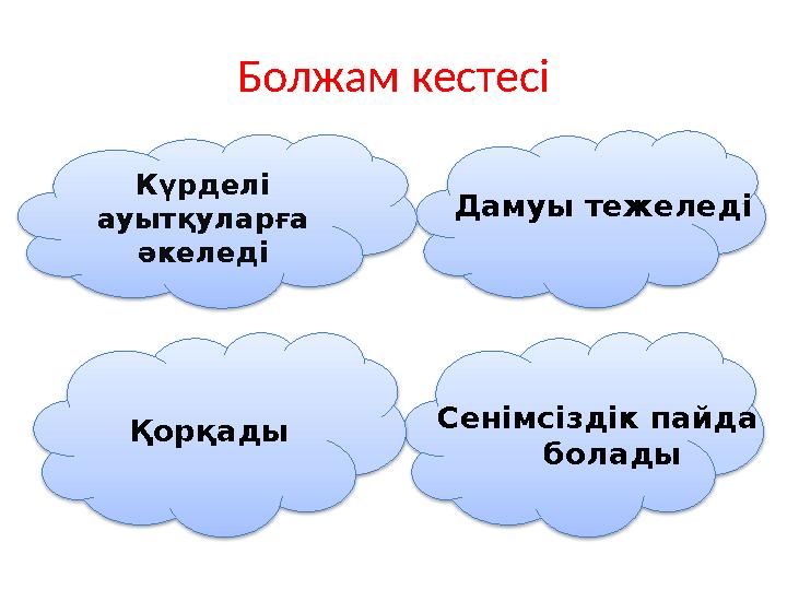 Күрделі ауытқуларға әкеледі Болжам кестесі Дамуы тежеледі Қорқады Сенімсіздік пайда болады