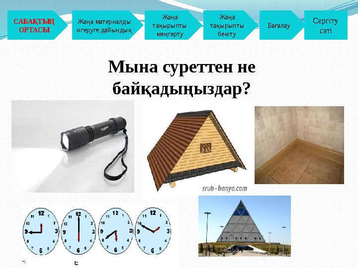 Мына суреттен не байқадыңыздар? Жаңа материалды игеруге дайындық САБАҚТЫҢ ОРТАСЫ Жаңа тақырыпты меңгерту Жаңа тақырыпты б