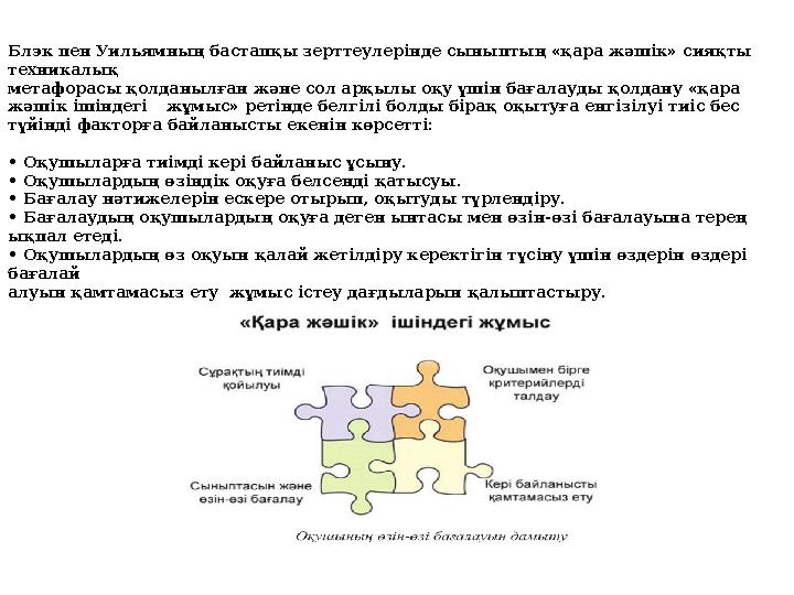 Блэк пен Уильямның бастапқы зерттеулерінде сыныптың «қара жәшік» сияқты техникалық метафорасы қолданылған және сол арқылы оқу ү
