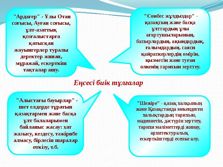 "Алыстағы бауырлар" - шет елдерде тұратын қазақтармен және басқа ұлт балаларымен байланыс жасау: хат жазысу, кездесу, тә