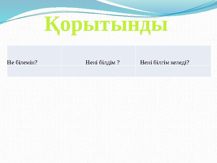 Не білемін? Нені білдім ? Нені білгім келеді? Қорытынды